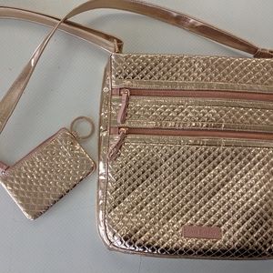 GENTLY USED ROSE GOLD VERA BRADLEY QUILTED CROSSBODY BAG & CARD HOLDER